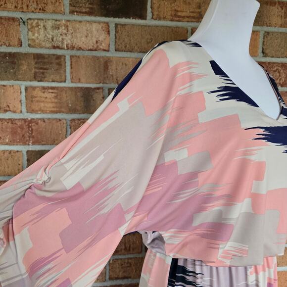 Tori Richard Dress M Stretch Blouson Waist Shirred Dolman Sleeves Abstract Print - Picture 1 of 10